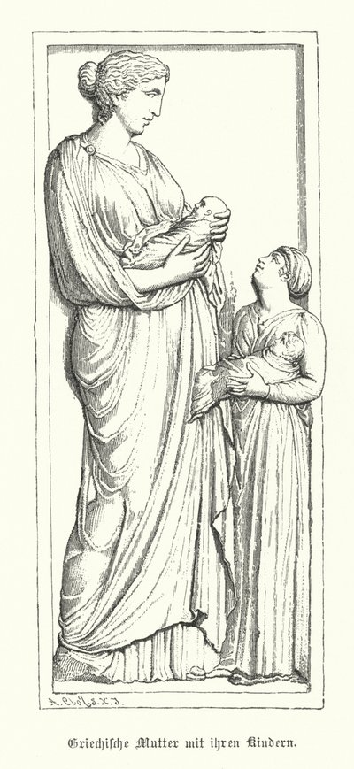 Ancient Greek Mother with Her Children by German School