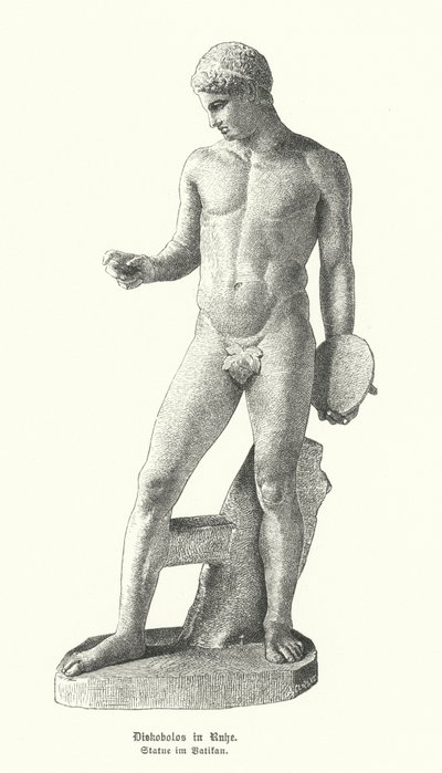 Ancient Greek statue of a discus thrower at rest by German School