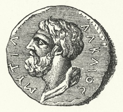Ancient Coin Showing the Head of the Greek Poet Alcaeus of Mytilene by German School