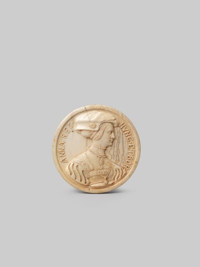 Anna, Queen of Hungary and Bohemia, in an ivory portrait medallion, 16th Century by German School