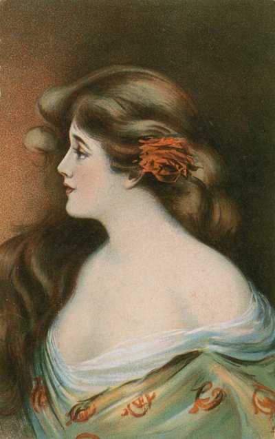 Beauty with long brown hair by German School