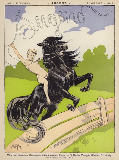 Boy on horseback by German School