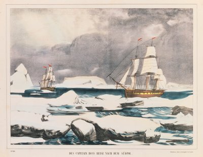 British Polar Explorer Captain Ross Expedition to Antarctica, published by J. Scholz, Mainz, between 1839-42 by German School