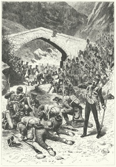 British soldiers taking advantage of a pause in the fighting to take a drink of water at the Battle of Talavera by German School
