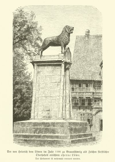 Bronze lion erected by Henry the Lion in Brunswick in 1166 by German School