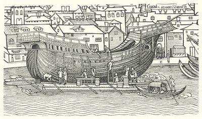 Building of a large seagoing ship at the end of the 15th century by German School