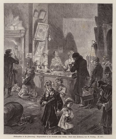 Candles for sale in the vestibule of a church in St Petersburg, Russia, at Christmas by German School