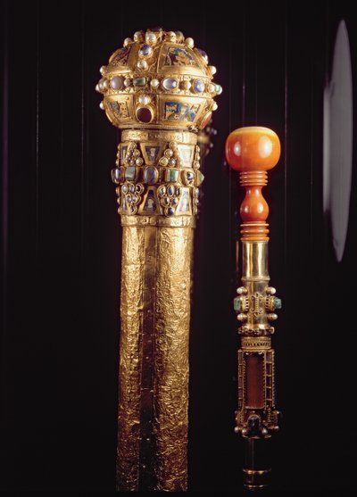 Case and mounted fragment of the Staff of St. Peter by German School