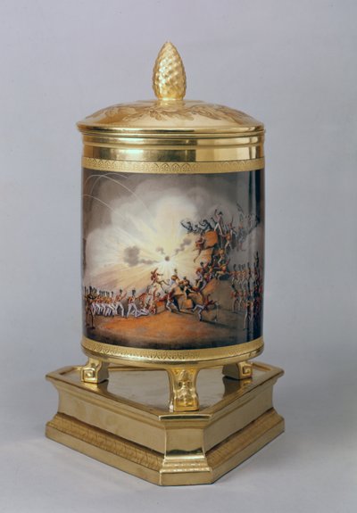 Covered pot depicting the Storming of Ciudad Rodrigo, from the Prussian Dinner Service, Berlin by German School