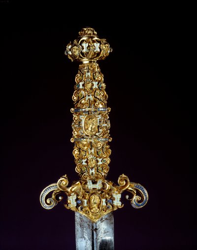 Dagger handle in silver chisel gold and enamel by German School
