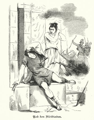 Death of Alcibiades, 404 BC (engraving) by German School