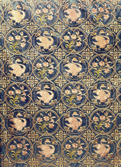 Detail (swans and fleur-de-lys curtain) by German School