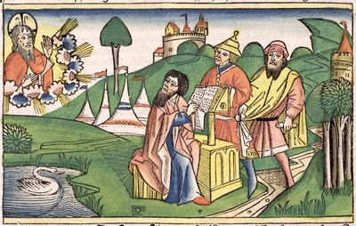 Deuteronomy: Frontispiece in which God makes the Laws, from the Nuremberg Bible by German School