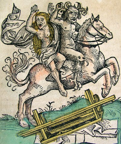 Devil and a Woman on Horseback by German School
