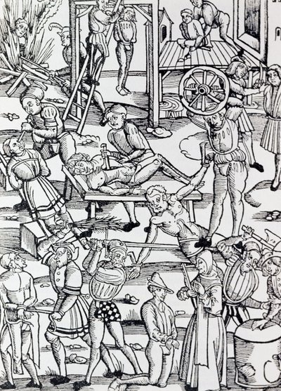 Different forms of punishment used in Germany in 1500 for various crimes, Engraving, Germany by German School