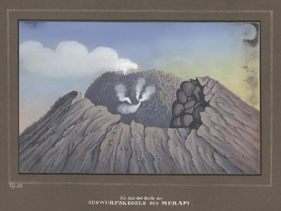 Eruption from Mount Merapi, Pl.III, Topographischer und Naturwissenschaftlicher Atlas zur Reise durch Java, by Dr.Fr.Junghuhn, Magdeburg 1845 by German School