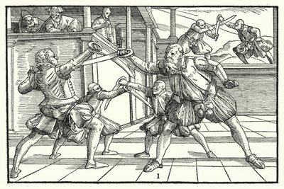 Fencing Scene by German School