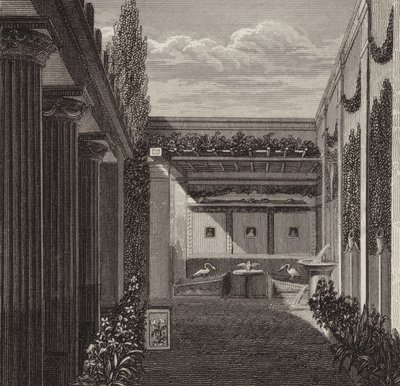 Garden of a Roman house. Illustration for Bilder-Atlas by German School