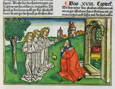 Genesis 18:2 Abraham and the Three Angels, from the Nuremberg Bible by German School