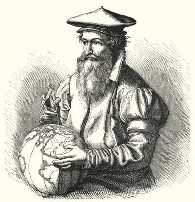 Gerardus Mercator, Flemish geographer and cartographer (engraving) by German School