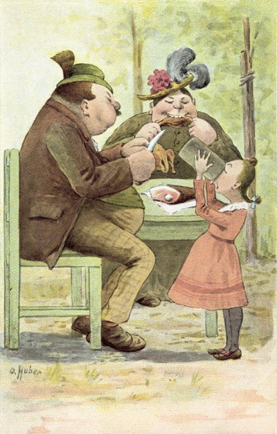 German Couple and Daughter Enjoying a Meal Outside by German School