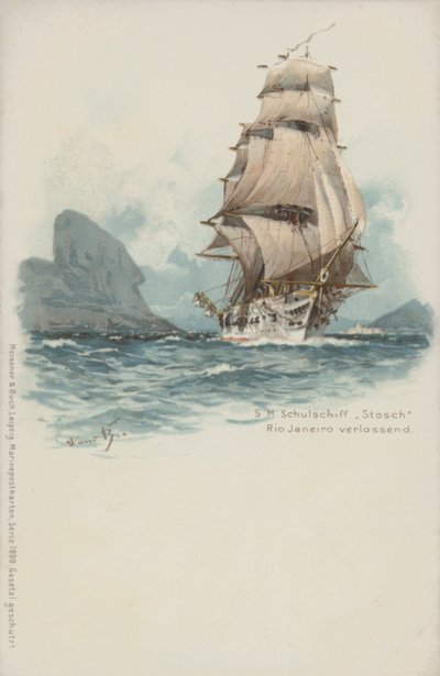 German training ship Stosch leaving Rio de Janeiro, Brazil by German School