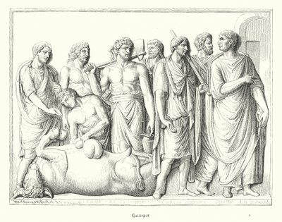 Haruspex studying the entrails of a animal sacrificed in ancient Rome by German School