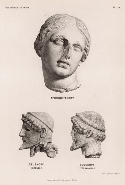 Heads of Aphrodite and Zeus from Olympia, Greece by German School