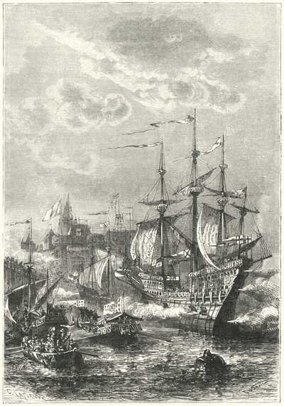 Henry VIII and the English fleet landing at Calais by German School