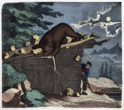 Hunter Wanting to Kill the Bear from the Alpine Forest. In 