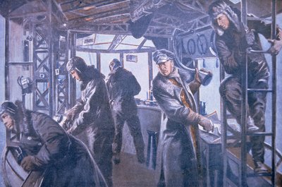 In the forward control gondola of a Zeppelin by German School