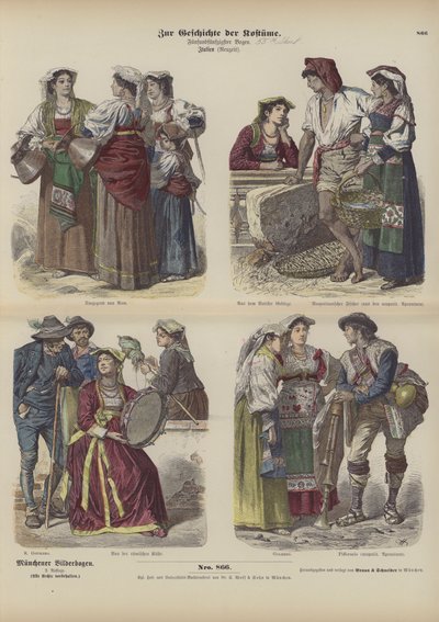 Italian costumes, late 19th Century (coloured engraving) by German School