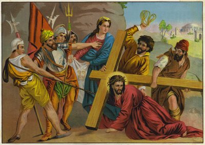 Jesus falling under the weight of his Cross on the way to his Crucifixion by German School