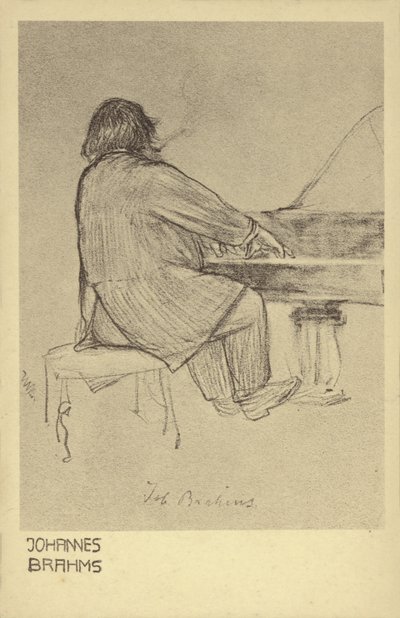 Johannes Brahms playing the piano by German School