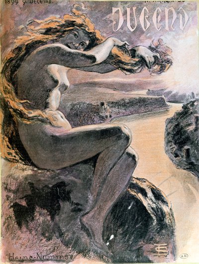 Lorelei and the Rhine River, cover of Jugend magazine special issue devoted to Heinrich Heine, 9th December 1899 by German School