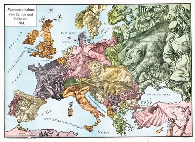 Map of Europe in 1914, published 1915 by German School