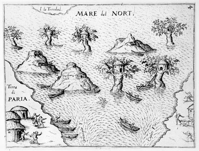 Map of the coast of Guyana, illustration from Regni Guianae by G. Raleigh by German School