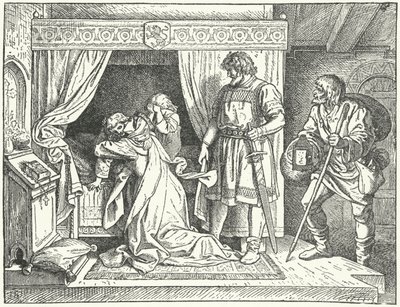 Margaret of Sicily, daughter of the Holy Roman Emperor Frederick II, leaving her sons after discovering the adultery of her husband, Albert the Degenerate, Margrave of Meissen by German School