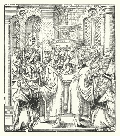 Martin Luther and Jan Hus Administering Holy Communion to the Saxon Royal Family by German School