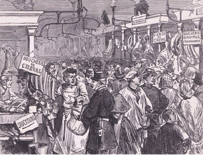 Meat market in Paris, Cassells History of the War between France and Germany published by Cassell and Company Limited, c.1890 by German School