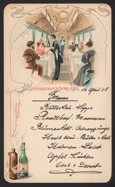 Menu Card Advertising Ueberkinger Sparkling Mineral Water by German School