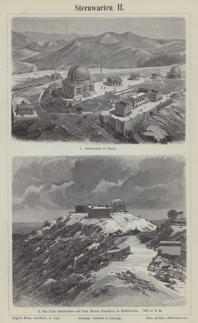 Nice Observatory, France, and the Lick Observatory, Mount Hamilton, California, USA by German School