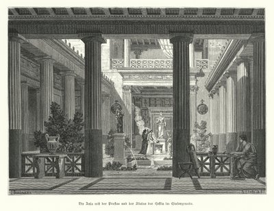 Open Court of an Ancient Greek House, with a Statue of the Goddess Hestia in the Background by German School