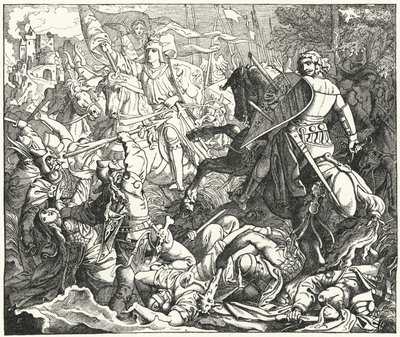 Otto I of Germany defeating the Magyars at the Battle of Lechfeld, 955 by German School
