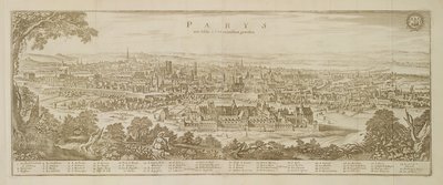 Panoramic view of Paris in 1620, from Topographia Galliae by Martin Zeiller (1589-1661) published 1655 by German School