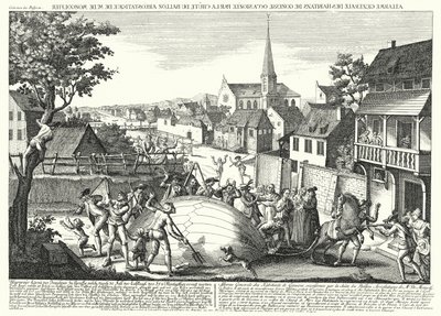 Peasants attacking the balloon of Jacques Charles and the Robert Brothers after it came down at Gonesse, 27 August 1783 by German School