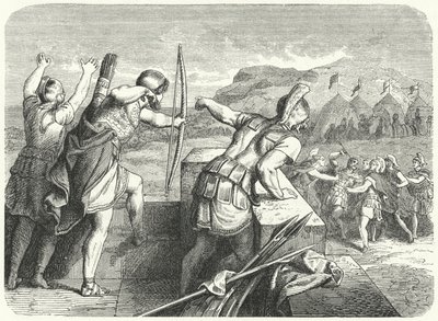 Philip II of Macedon wounded in the eye at the Siege of Methone, 355 BC by German School