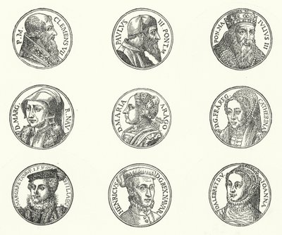 Portraits of Popes and Royalty (engraving) by German School