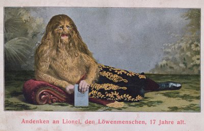 Postcard depicting Lionel the Lion Boy aged 17, 1909 by German School