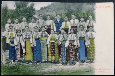 Postcard depicting Romanian traditional dress in the region of Arges, c.1900-10 by German School